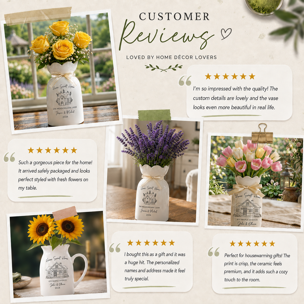 Personalized First Home Gift Ceramic Flower Vase – Custom New Home & Housewarming Gift