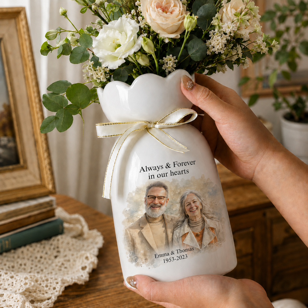Personalized In Loving Memory Ceramic Flower Vase – Custom Photo Memorial Gift