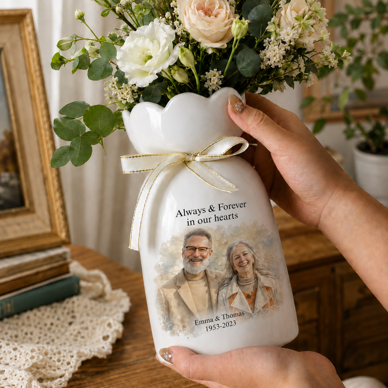 Personalized In Loving Memory Ceramic Flower Vase – Custom Photo Memorial Gift