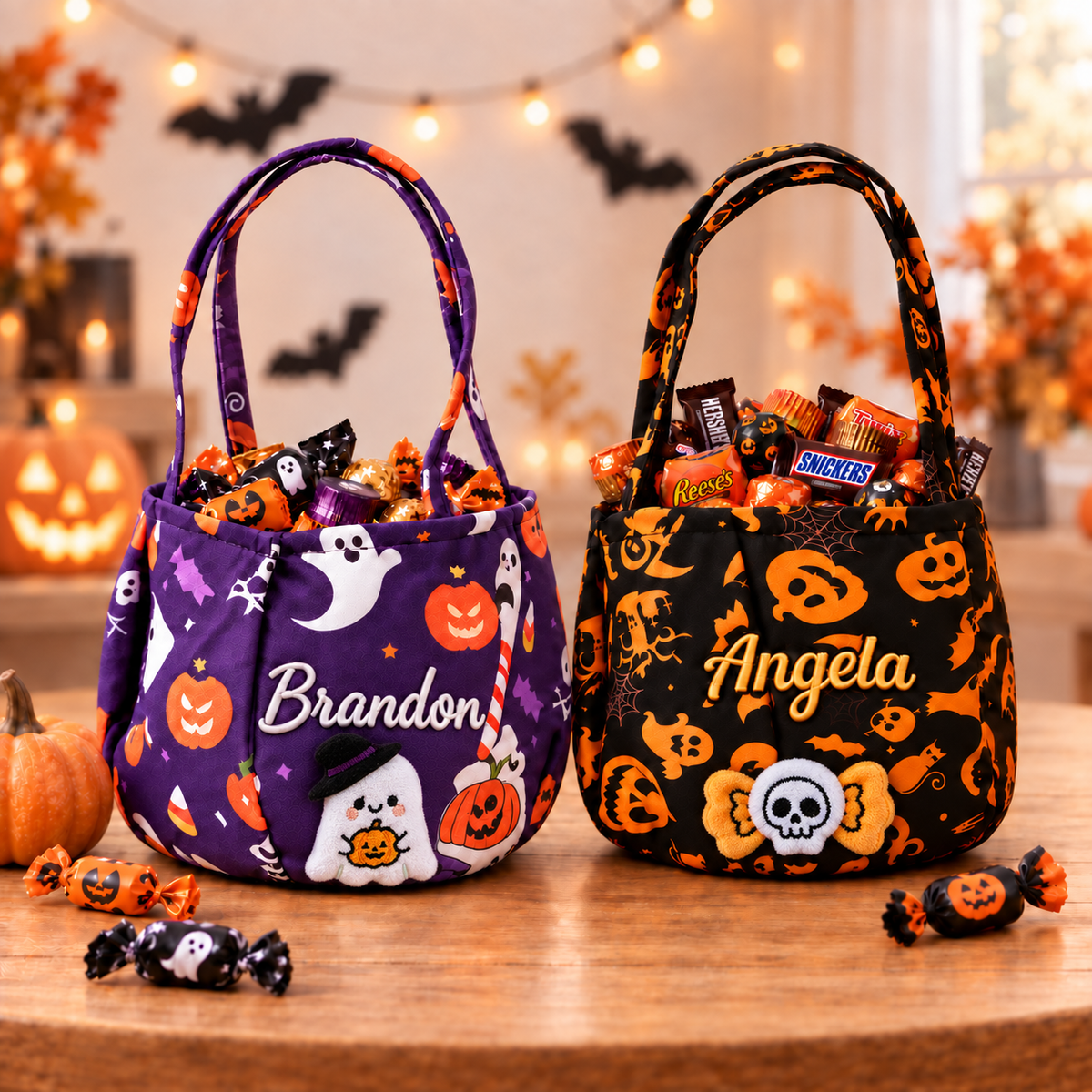 Custom Name Embroidery Halloween Basket for Kids