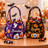 Custom Name Embroidery Halloween Basket for Kids