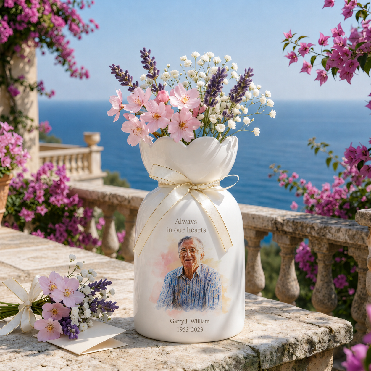 Personalized In Loving Memory Ceramic Flower Vase – Custom Photo Memorial Gift