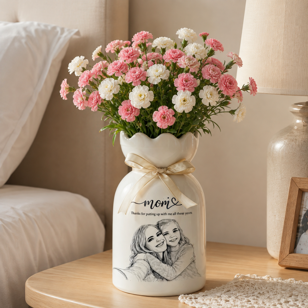 Personalized Mom Photo Flower Vase – Custom Portrait Ceramic Vase Gift for Mom