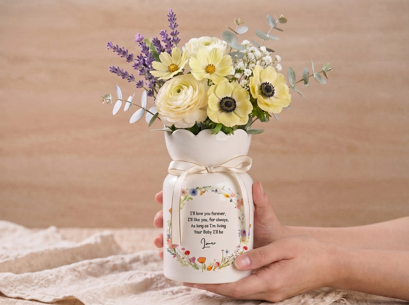 Personalized Mom Photo Flower Vase – Custom Portrait Ceramic Vase Gift for Mom