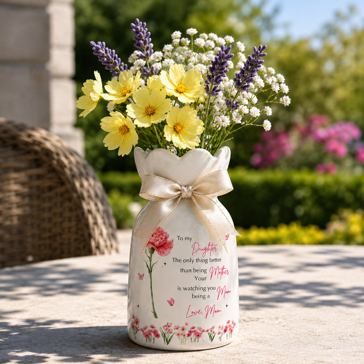 Personalized Daughter Flower Vase – Custom Mother Daughter Keepsake Gift