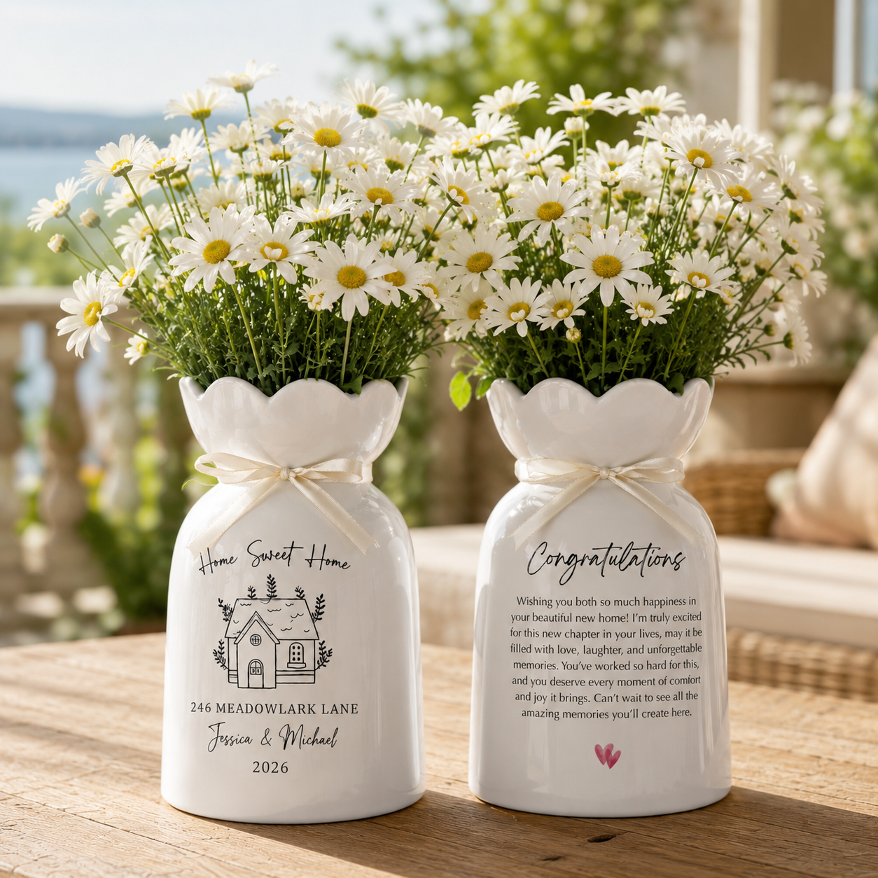 Personalized First Home Gift Ceramic Flower Vase – Custom New Home & Housewarming Gift