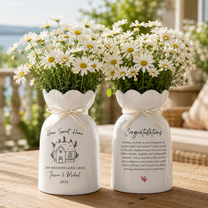 Personalized First Home Gift Ceramic Flower Vase – Custom New Home & Housewarming Gift