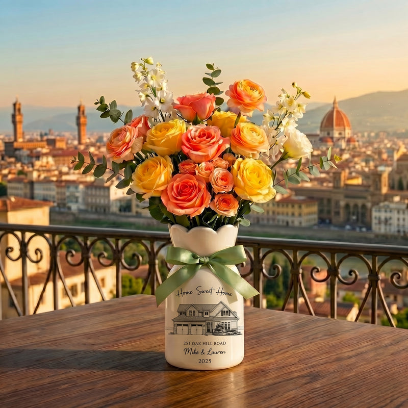 Personalized First Home Flower Vase – Custom New Home Gift for Couples