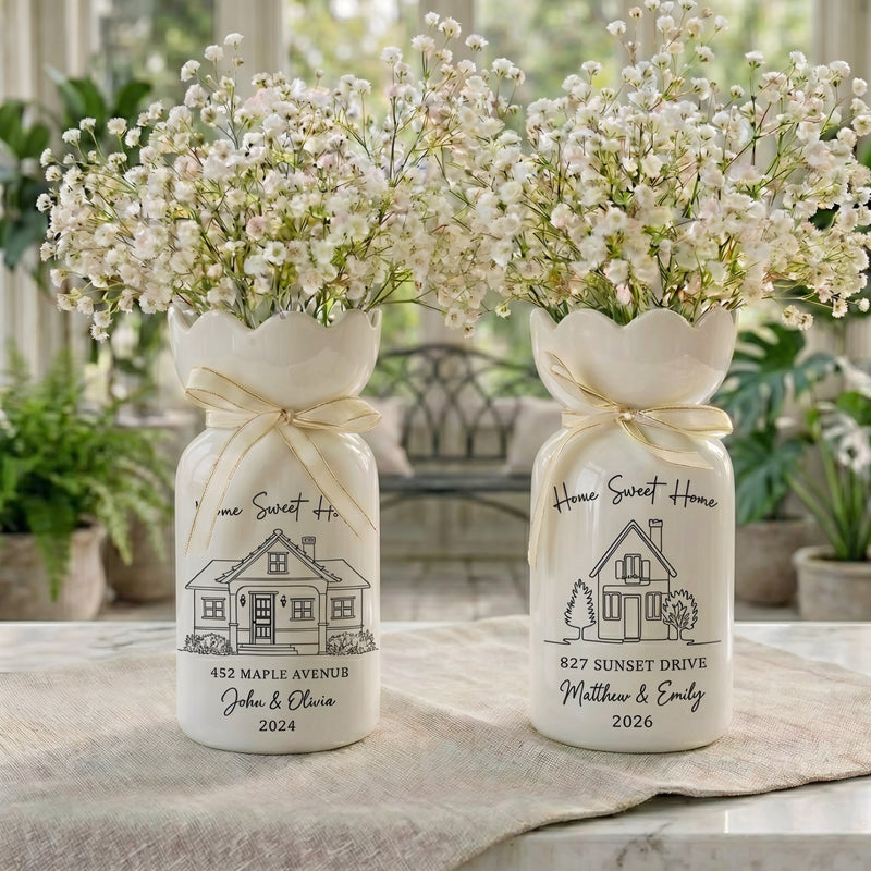Personalized First Home Gift Ceramic Flower Vase – Custom New Home & Housewarming Gift