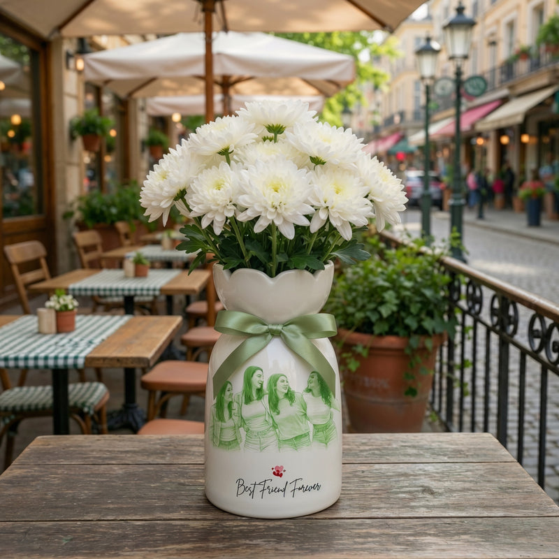 Personalized Besties Photo Ceramic Vase – Custom Photo Best Friend Flower Vase