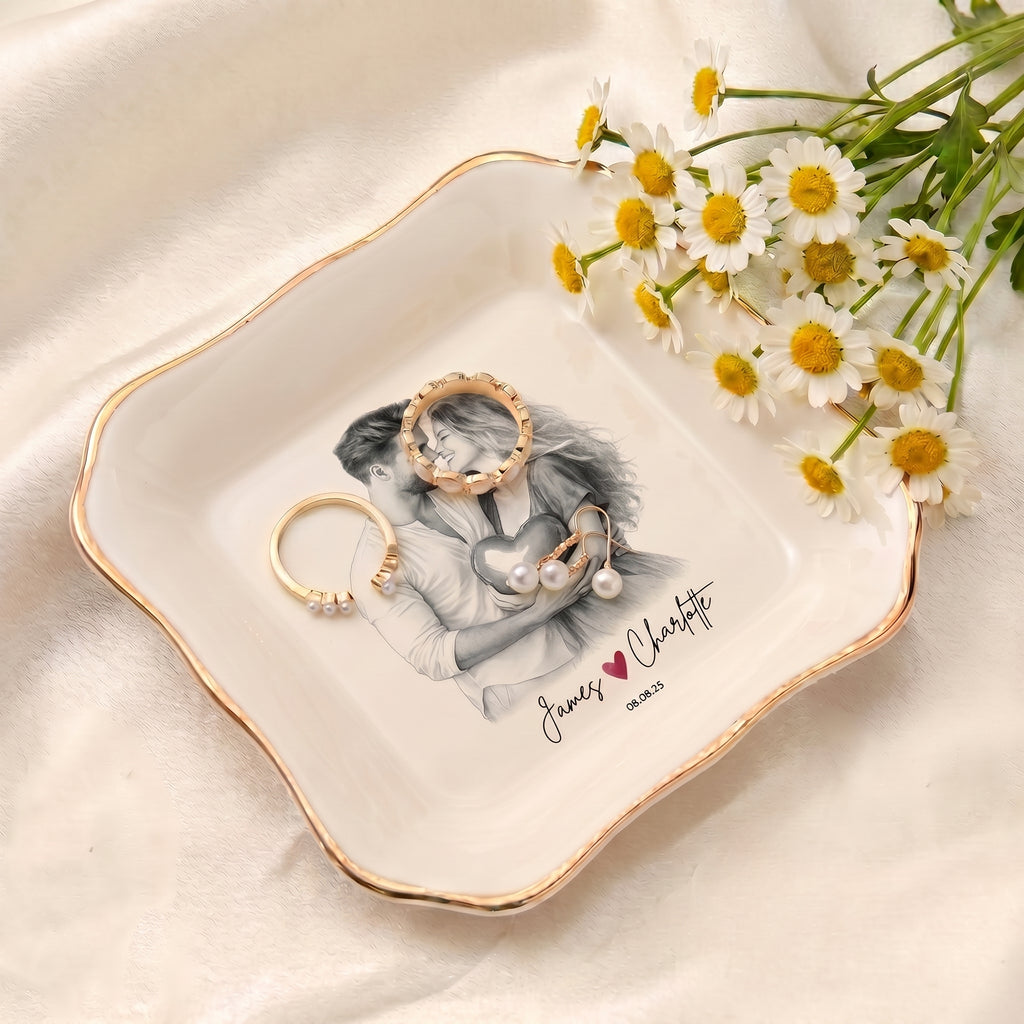 Custom Engagement Ring Dish, Personalized Photo Wedding Keepsake Gift