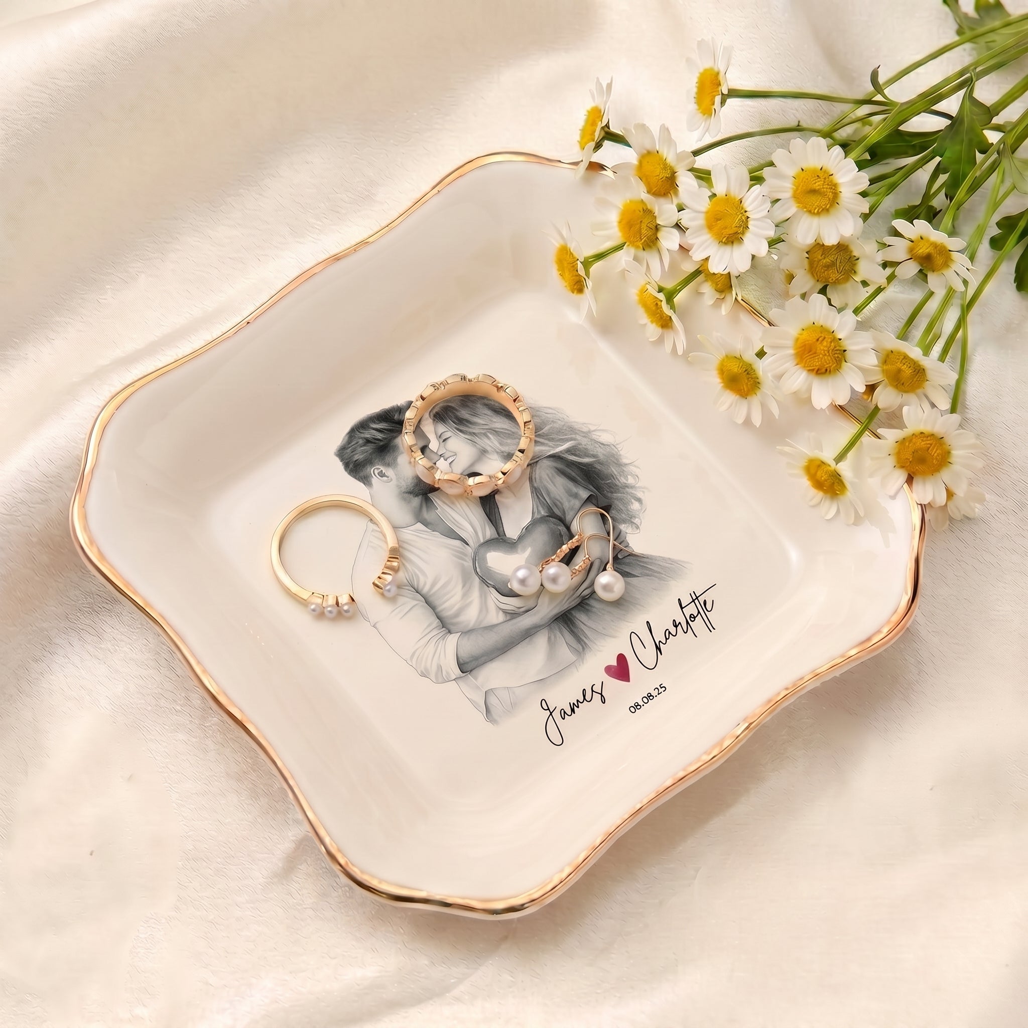Custom Engagement Ring Dish, Personalized Photo Wedding Keepsake Gift