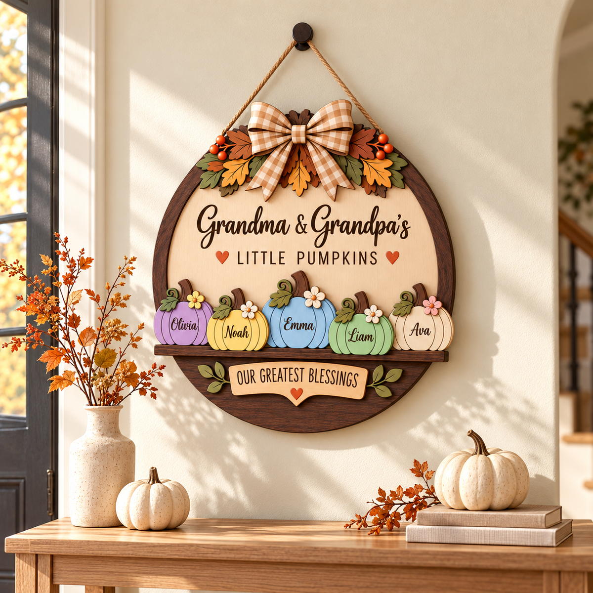 Custom Grandma & Grandpa Fall Pumpkin Door Hanger