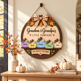 Custom Grandma & Grandpa Fall Pumpkin Door Hanger