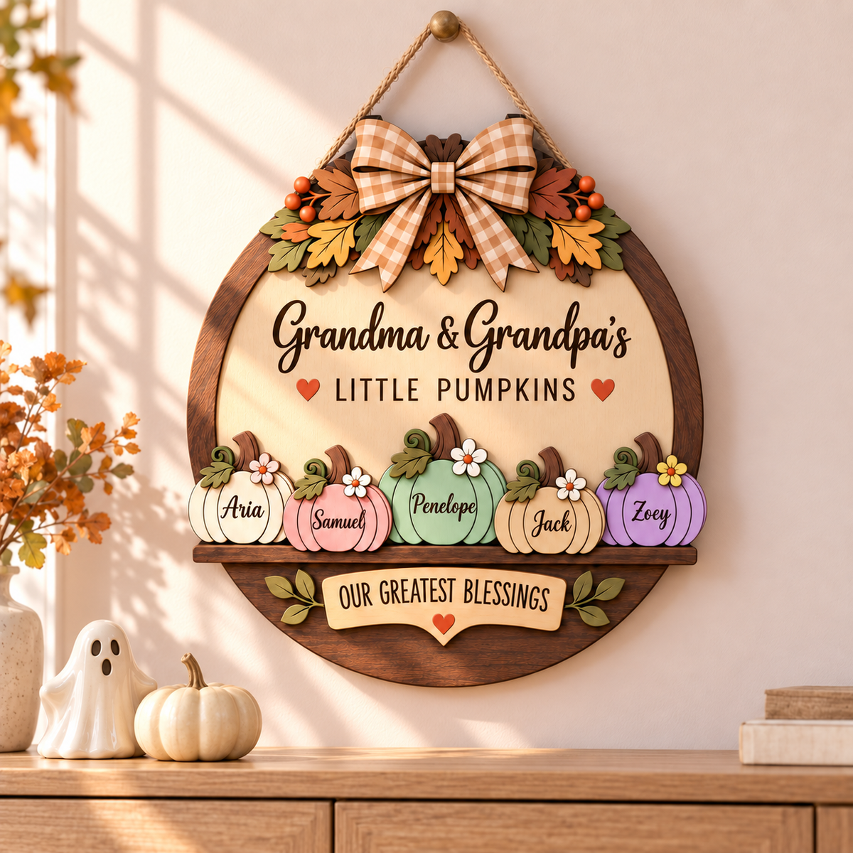 Custom Grandma & Grandpa Fall Pumpkin Door Hanger