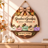 Custom Grandma & Grandpa Fall Pumpkin Door Hanger