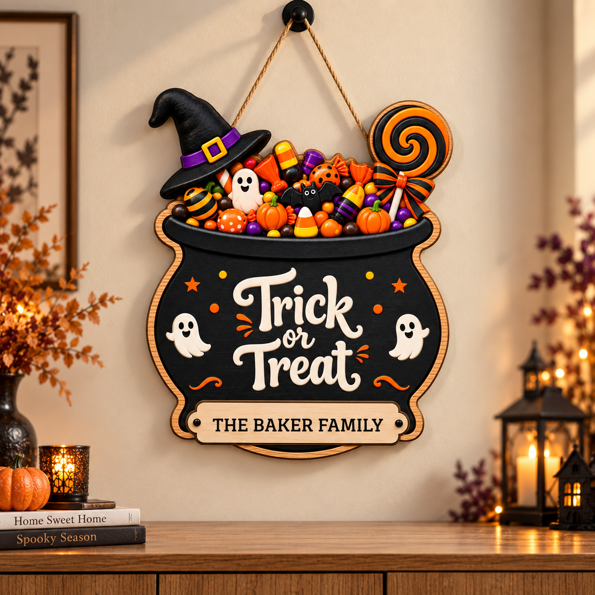 Personalized Trick or Treat Halloween Door Sign
