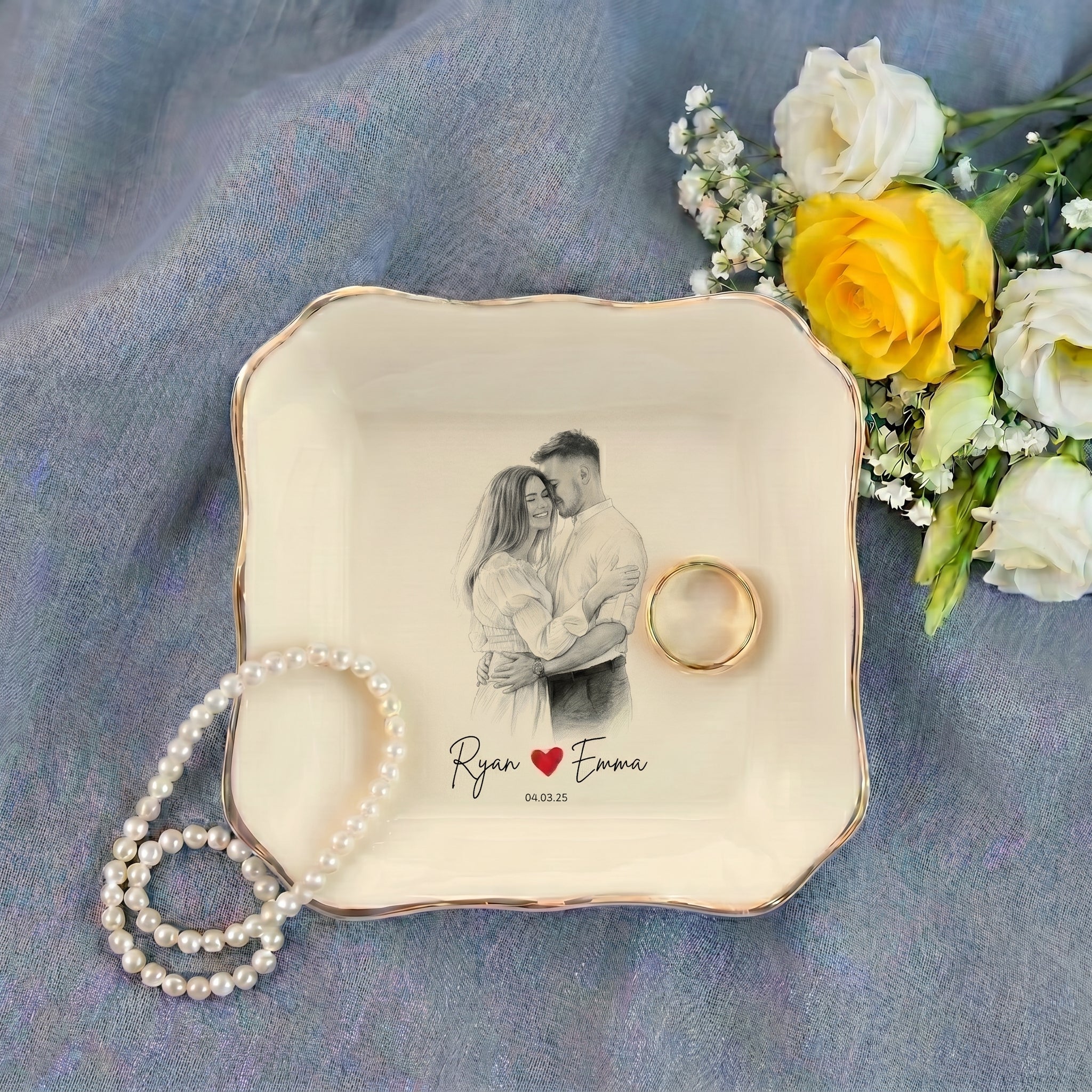 Custom Engagement Ring Dish, Personalized Photo Wedding Keepsake Gift