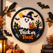Personalized Patchwork Ghost Wooden Door Hanger