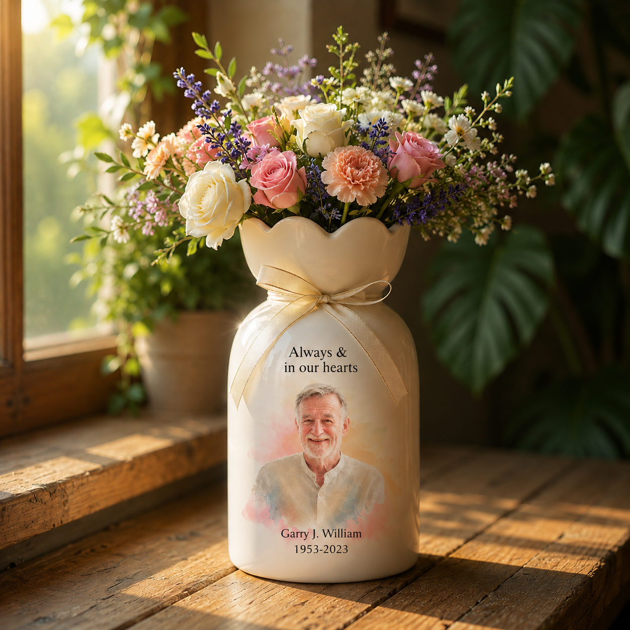 Personalized In Loving Memory Ceramic Flower Vase – Custom Photo Memorial Gift