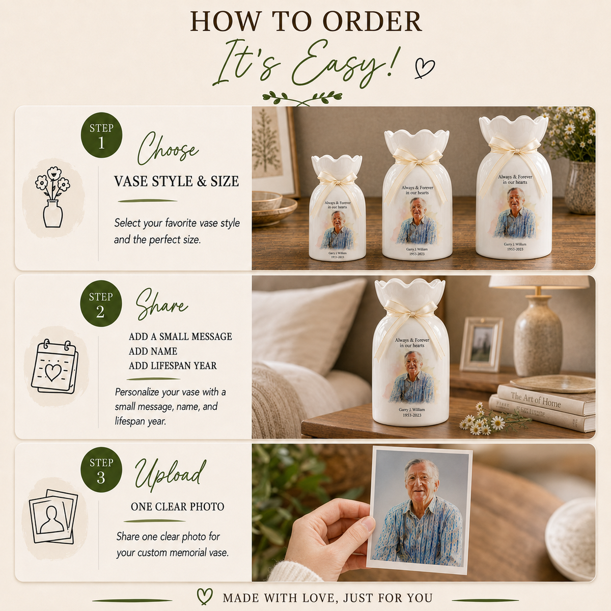 Personalized In Loving Memory Ceramic Flower Vase – Custom Photo Memorial Gift