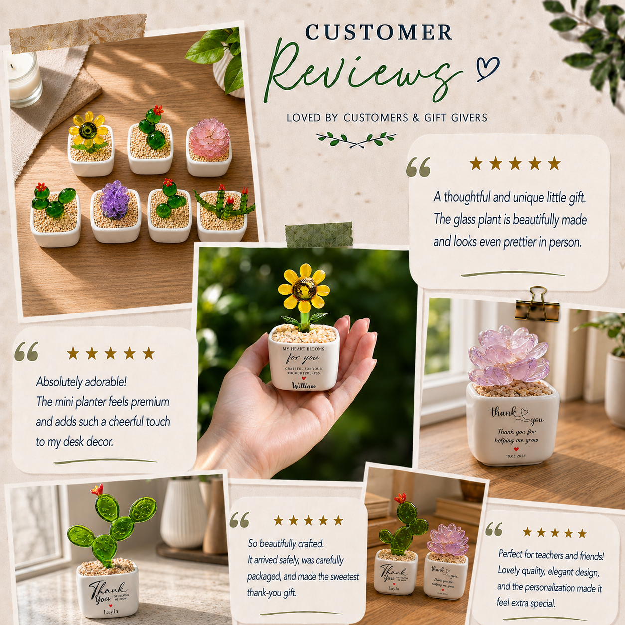 Custom Name Hand Blown Glass Mini Plant Pot – Personalized Thank You Keepsake, Teacher Appreciation Gift & Desktop Decoration
