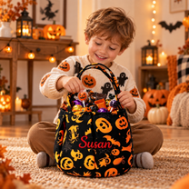 Custom Name Embroidery Halloween Basket for Kids