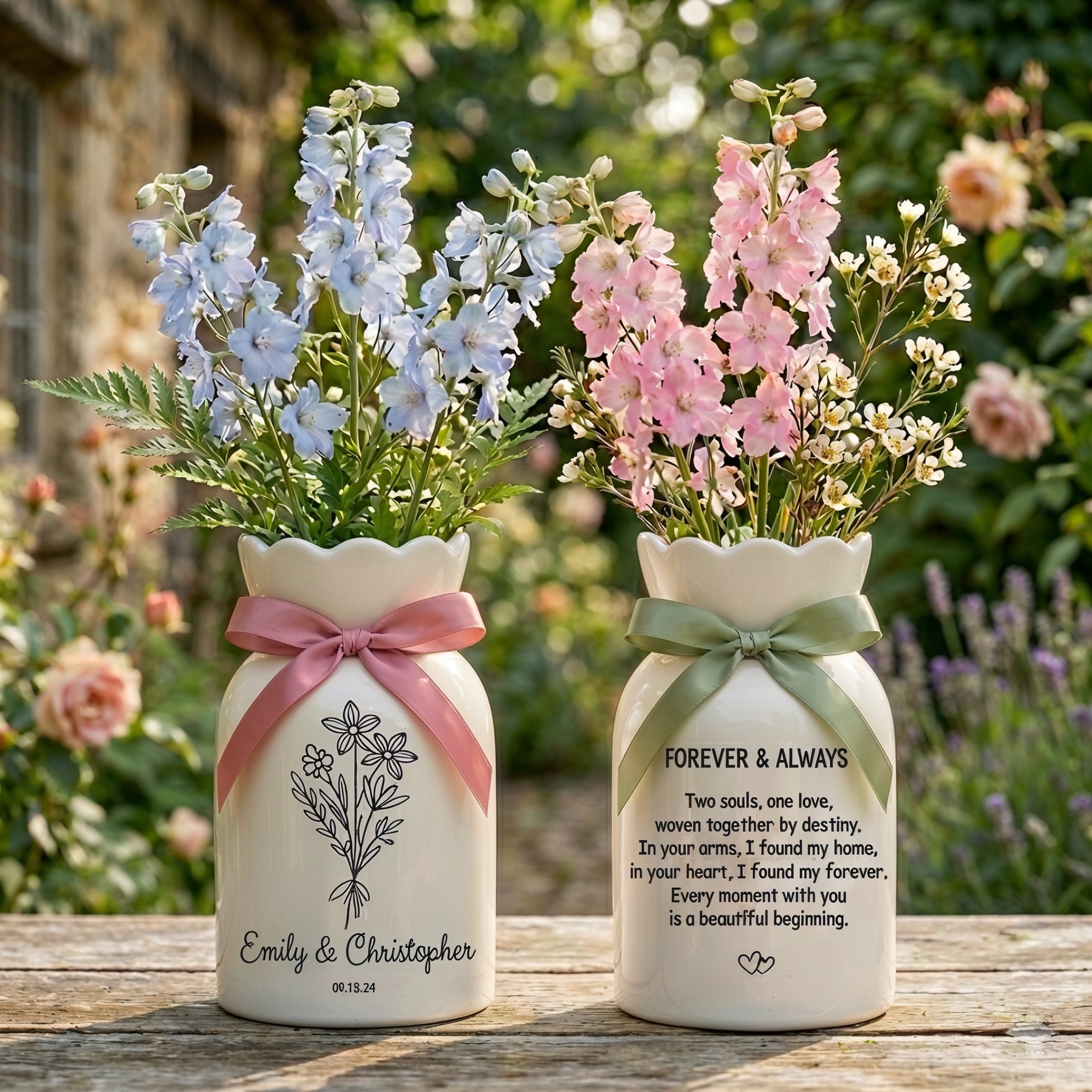 Custom Wedding Gifts Flower Vase – Personalized Engagement & Newlywed Couple Gift