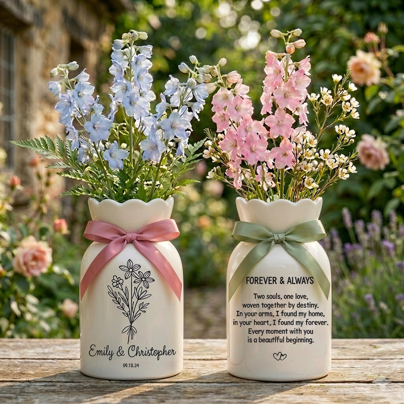 Custom Wedding Gifts Flower Vase – Personalized Engagement & Newlywed Couple Gift