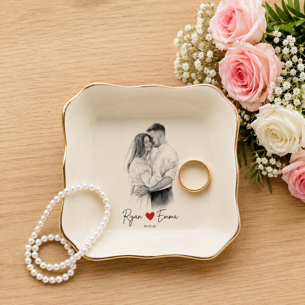 Custom Engagement Ring Dish, Personalized Photo Wedding Keepsake Gift