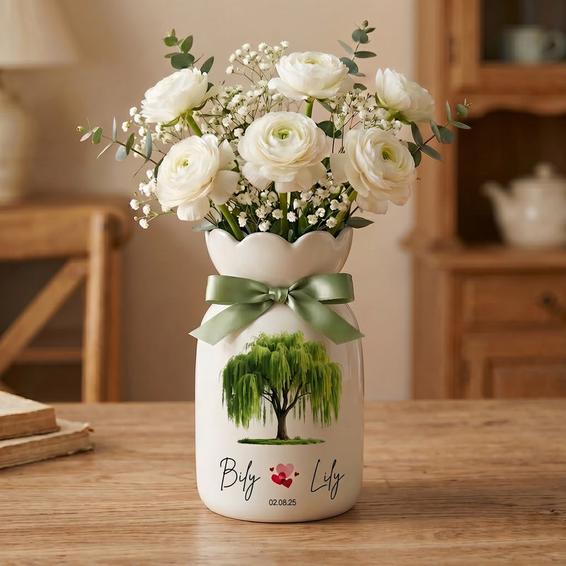 Personalized 9th Anniversary Willow Tree Flower Vase – Custom Ceramic Anniversary Gift for Wife & Couples