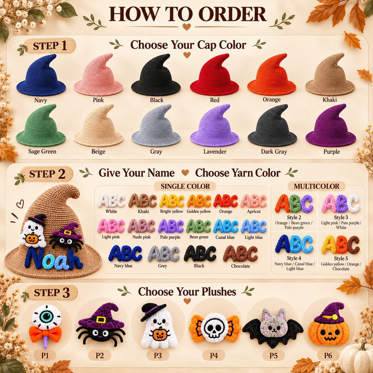 Personalized Halloween Witch Hat with Embroidered Name Design