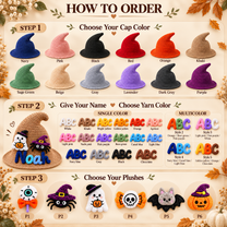 Personalized Halloween Witch Hat with Embroidered Name Design