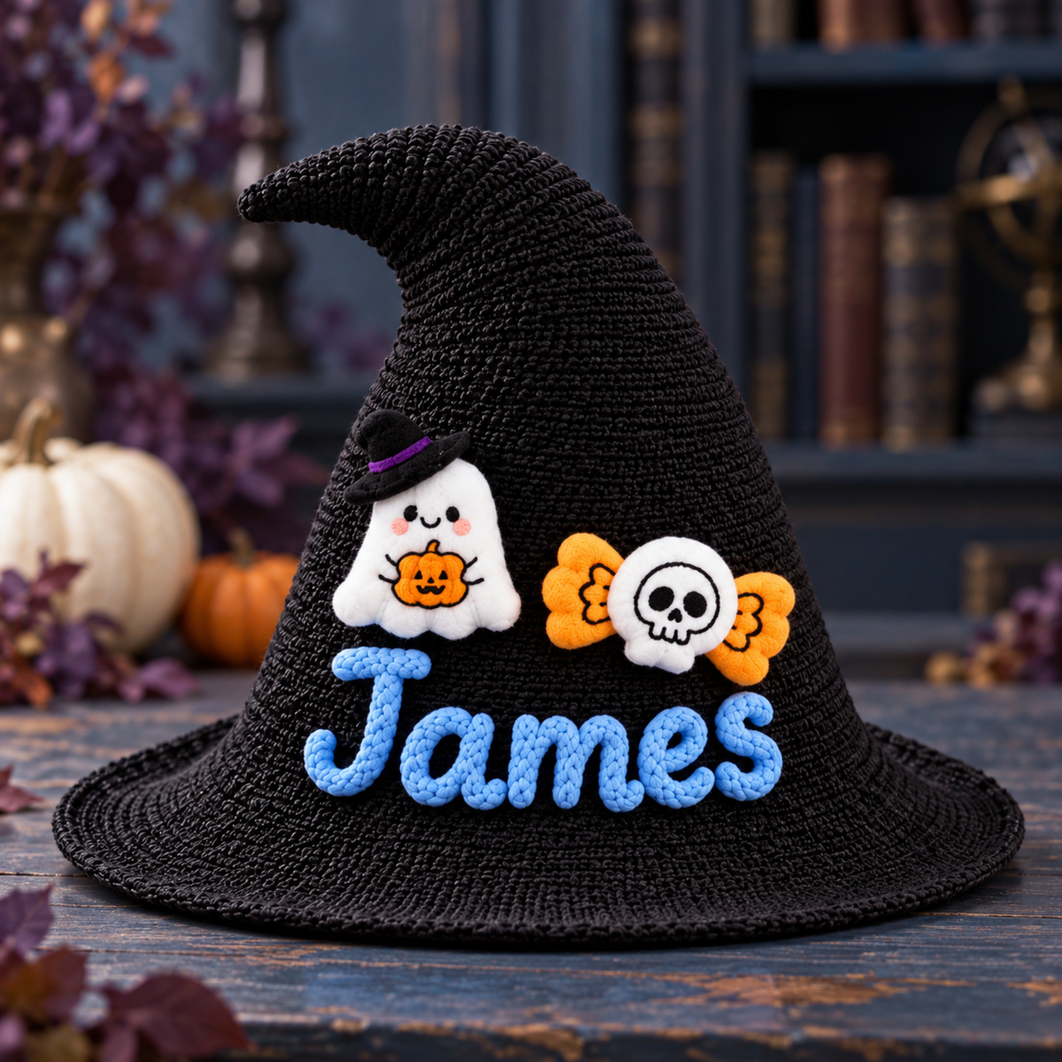 Personalized Halloween Witch Hat with Embroidered Name Design