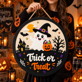 Personalized Patchwork Ghost Wooden Door Hanger