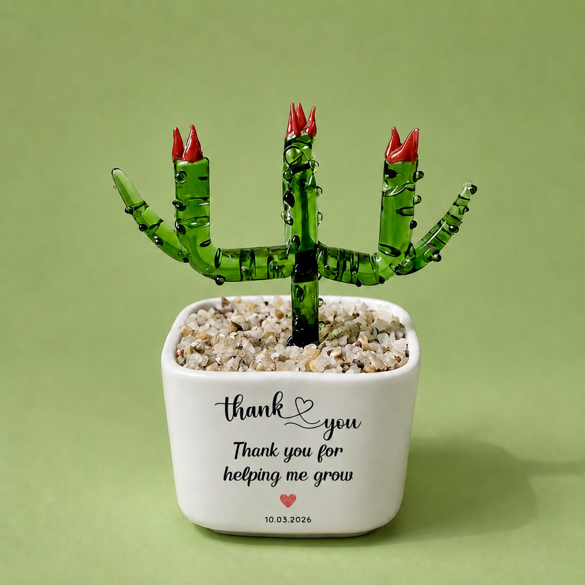 Glass Plant Pot – Personalized Name Mini Flower or Cactus Ornament, Teacher Appreciation Gift & Desk Decoration