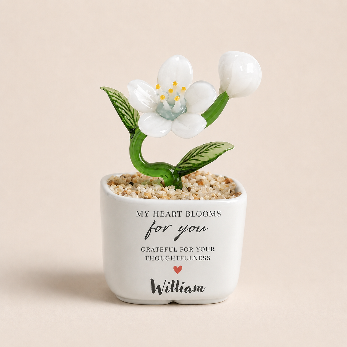 Glass Plant Pot – Personalized Name Mini Flower or Cactus Ornament, Teacher Appreciation Gift & Desk Decoration