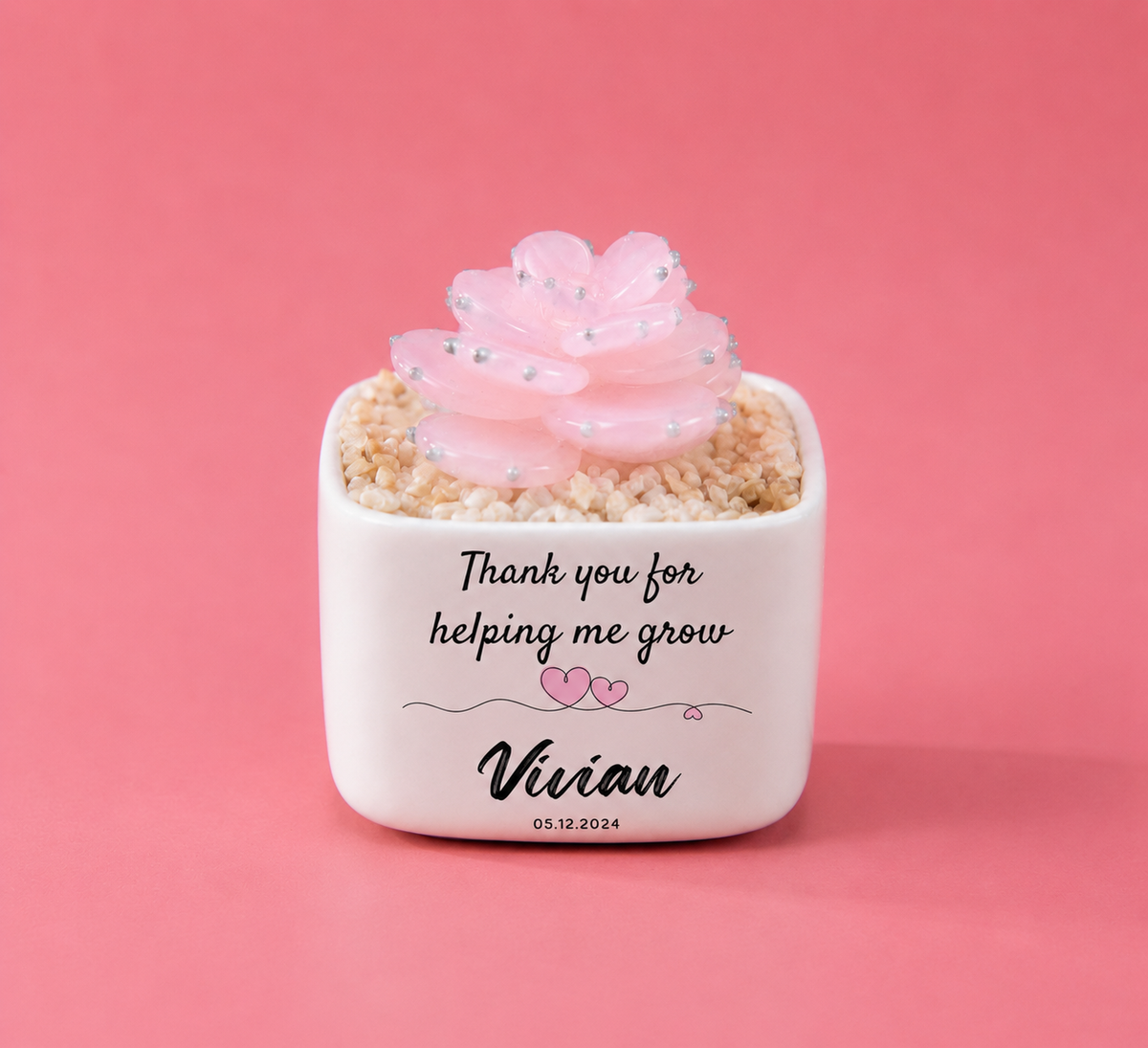 Glass Plant Pot – Personalized Name Mini Flower or Cactus Ornament, Teacher Appreciation Gift & Desk Decoration