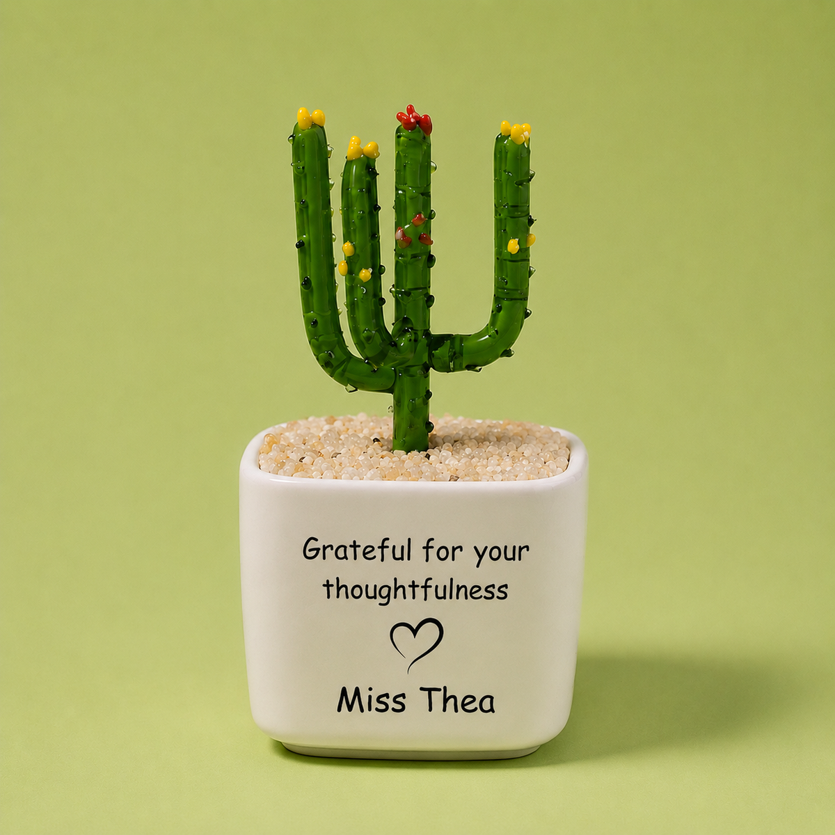 Glass Plant Pot – Personalized Name Mini Flower or Cactus Ornament, Teacher Appreciation Gift & Desk Decoration