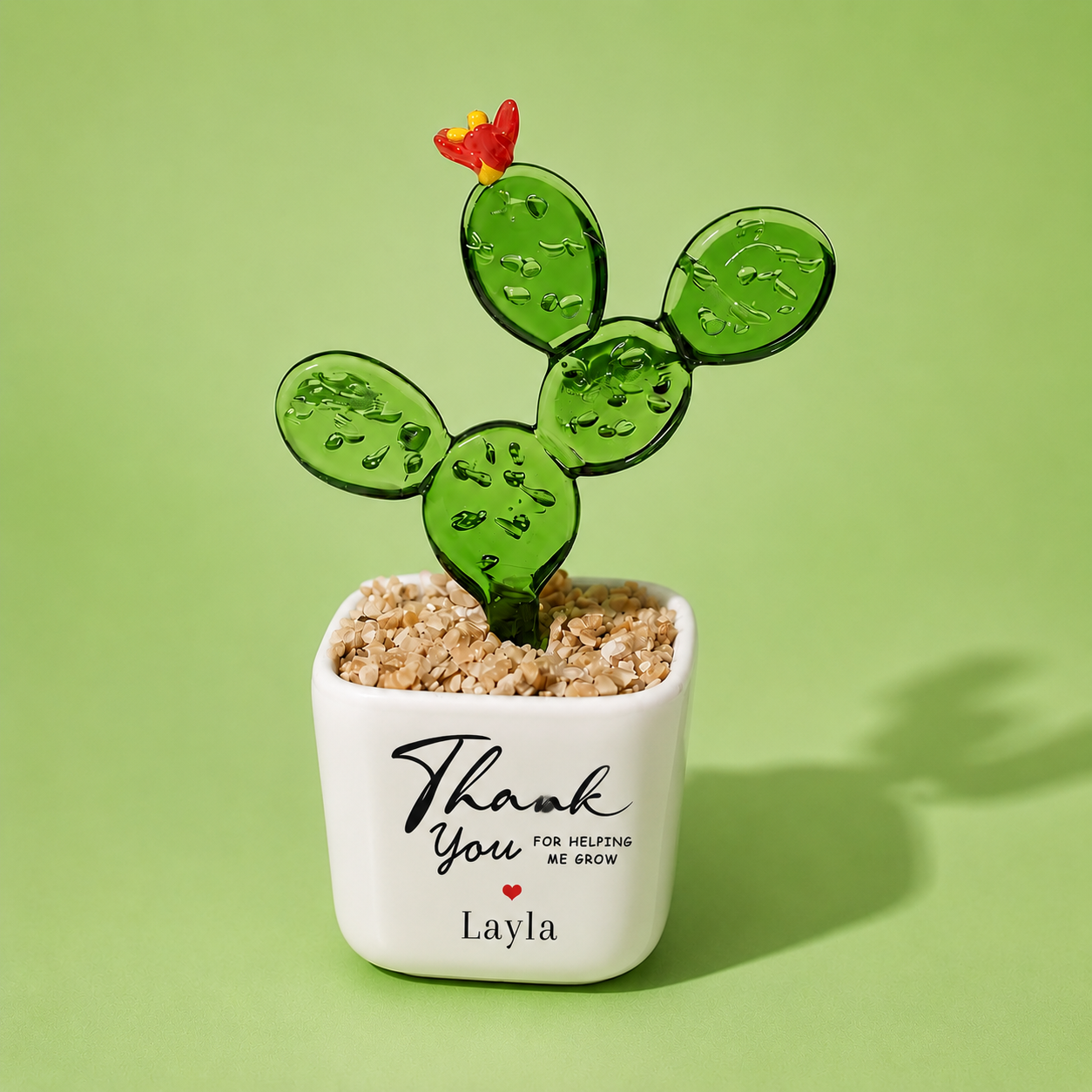 Glass Plant Pot – Personalized Name Mini Flower or Cactus Ornament, Teacher Appreciation Gift & Desk Decoration