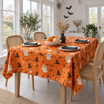 Spooky Halloween Witch Bat Pumpkin Tablecloth Decor