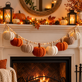 Handmade Autumn Crochet Bunting with Pumpkin LED Garland