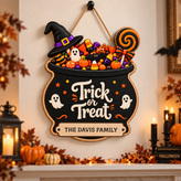 Personalized Trick or Treat Halloween Door Sign