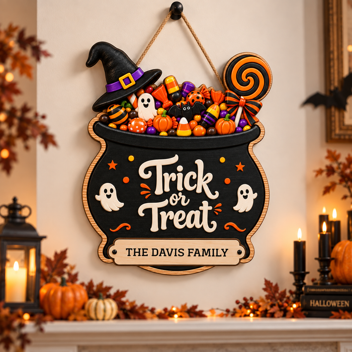 Personalized Trick or Treat Halloween Door Sign