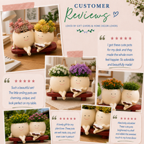 Cute Reading Planter Pot with Smiley Face – Gift for Mom, Teacher Appreciation Gift & Cozy Desk Planter