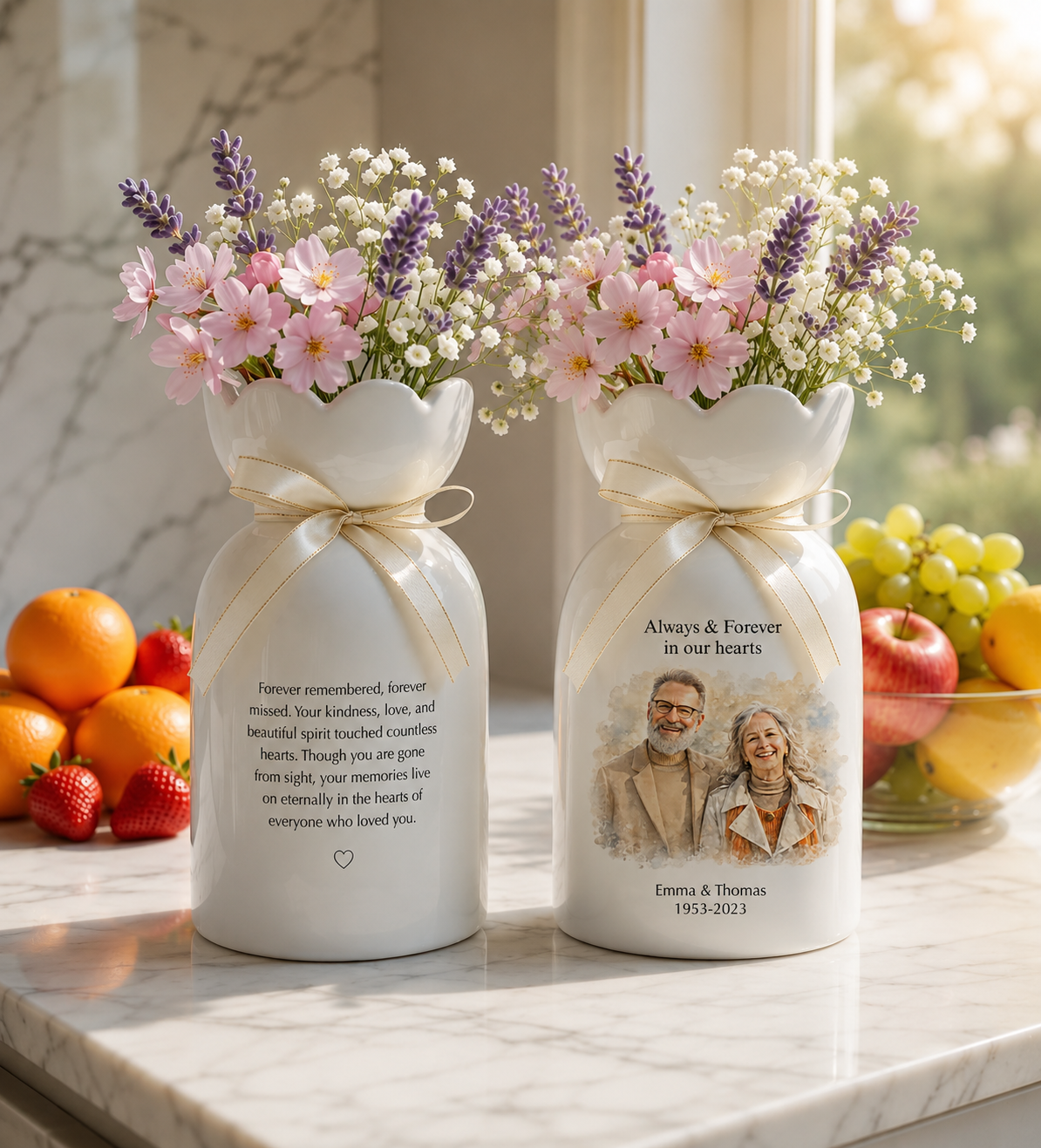 Personalized In Loving Memory Ceramic Flower Vase – Custom Photo Memorial Gift
