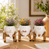 Resin Smiley Face Rocking Chair Planter – Whimsical Succulent Holder & Happy Decor