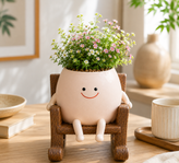 Resin Smiley Face Rocking Chair Planter – Whimsical Succulent Holder & Happy Decor