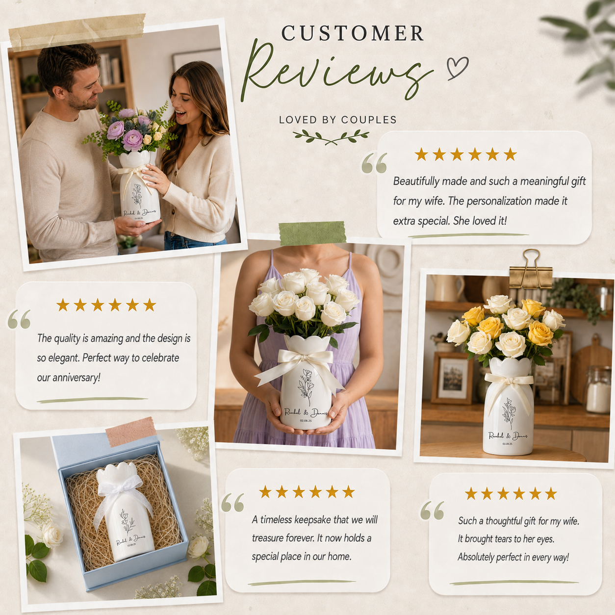 Custom Wedding Gifts Flower Vase – Personalized Engagement & Newlywed Couple Gift
