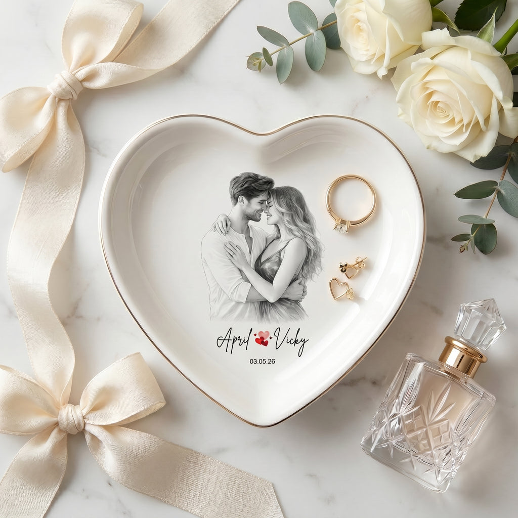 Custom Engagement Ring Dish, Personalized Photo Wedding Keepsake Gift